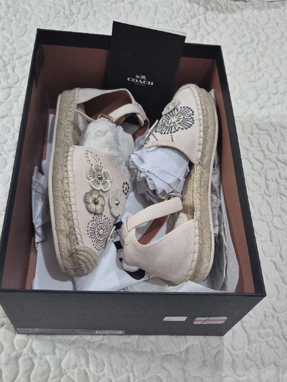 COACH Blush Floral Studded Espadrille Sandals Size 6B
